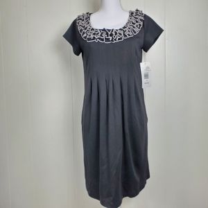 NWT Bobbie Bee ruffle neck Aline midi Black dress size 6